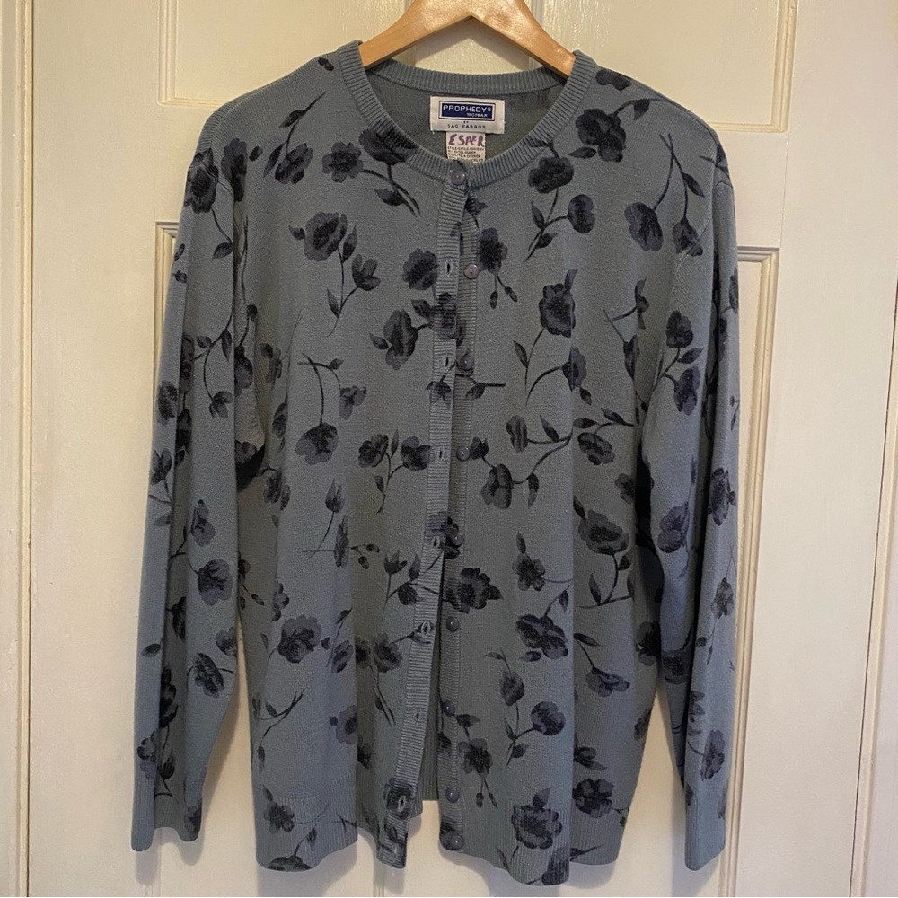 Sag Harbor Light Blue Cardigan with Dark Pattern